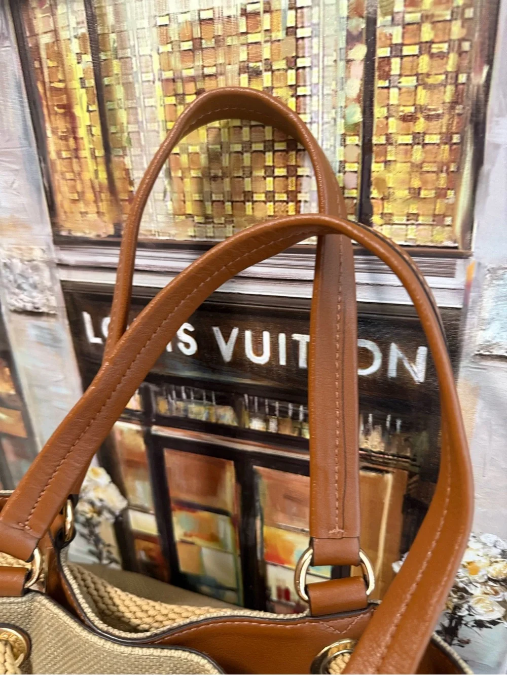 Michael Kors Tan Canvas Tote with Brown Leather Trim and Tassel